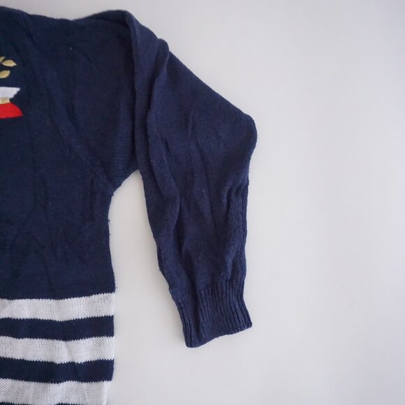 Vintage Alfred Dunner Navy Nautical Flag Stripe Sweater Rope Star Embroidery M - Picture 4 of 9